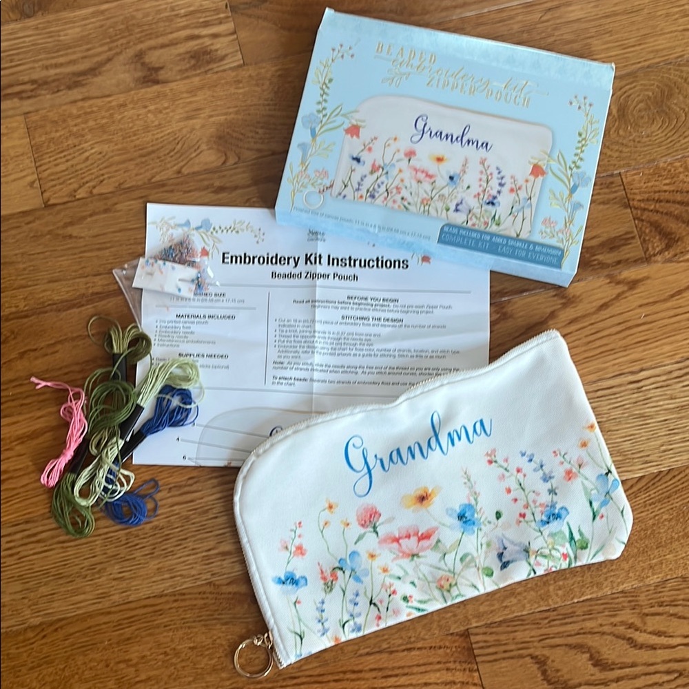Floral Embroidery Kit with Pouch